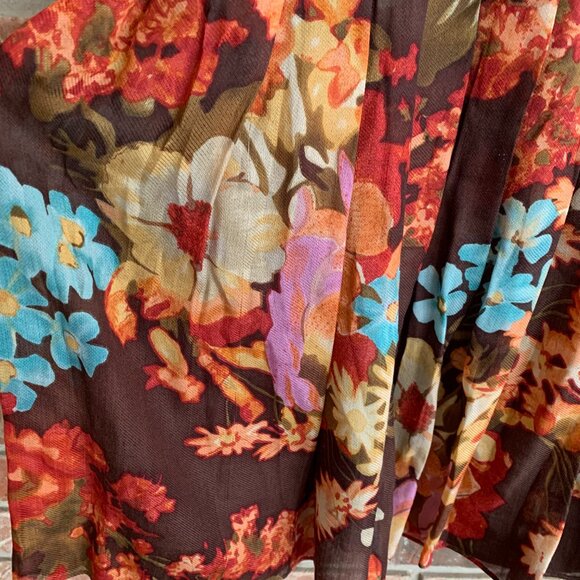 Kay Unger Women's Floral Brown Silk Wool Blend 2 Pleated Midi A-Line Dress GUC - Picture 16 of 16